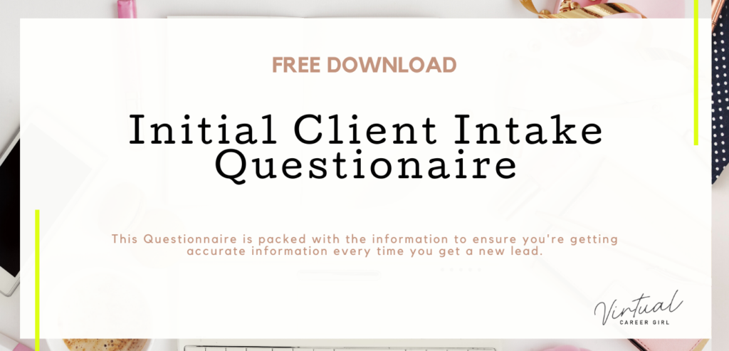 Initial Client Intake Form by Virtual Career Girl